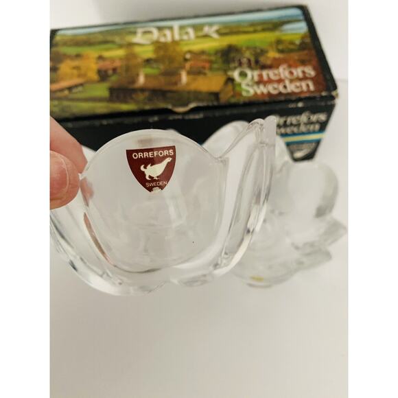 Vintage Orrefors Sweden Pair of Dish Taper Candleholders 4304 Lars Hellsten - Picture 5 of 12